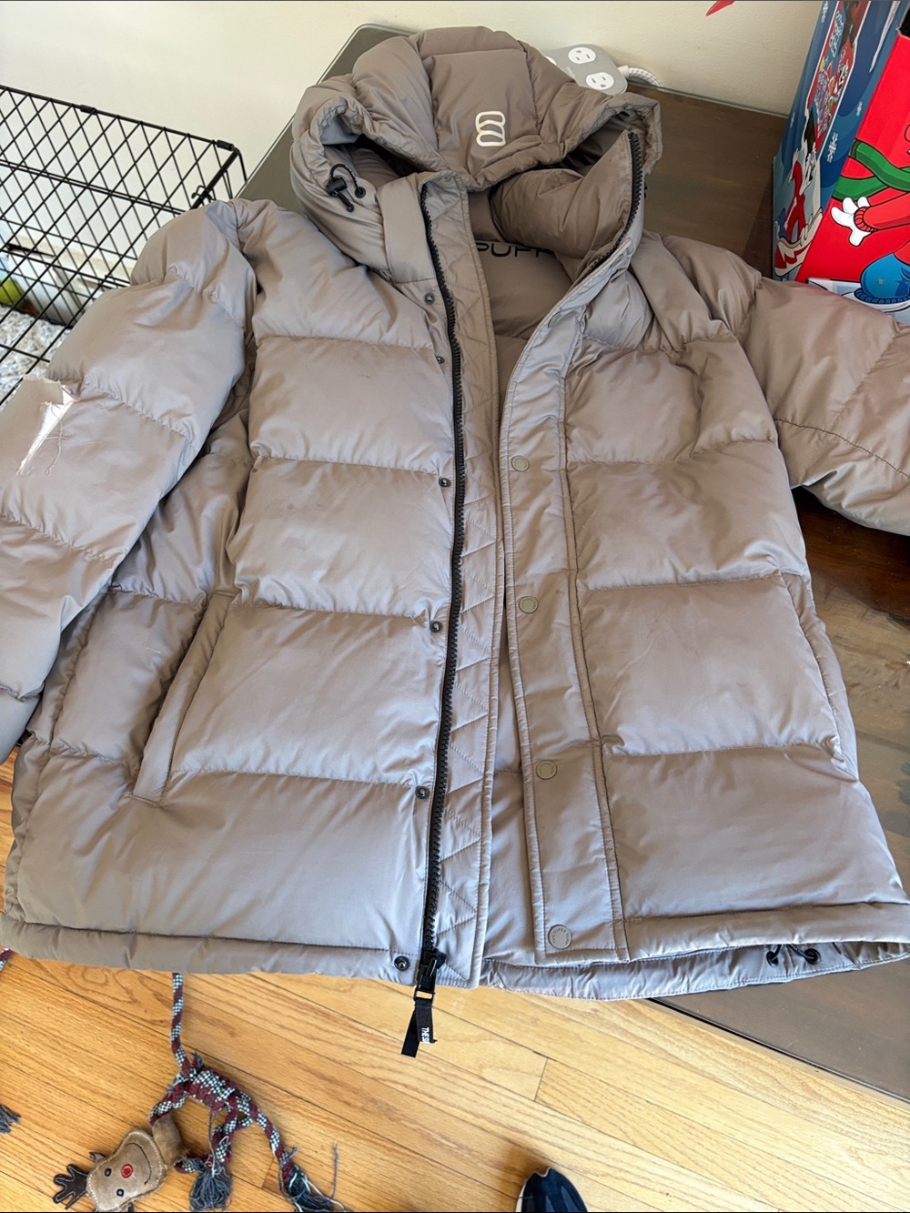 Aritzia Taupe Puffer Jacket with Hood